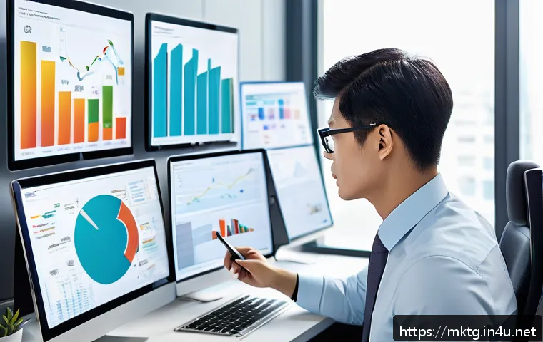 마케팅관리사 취업 가능한 직무 - A professional marketing strategist analyzing market trends in a modern office environment, surround...